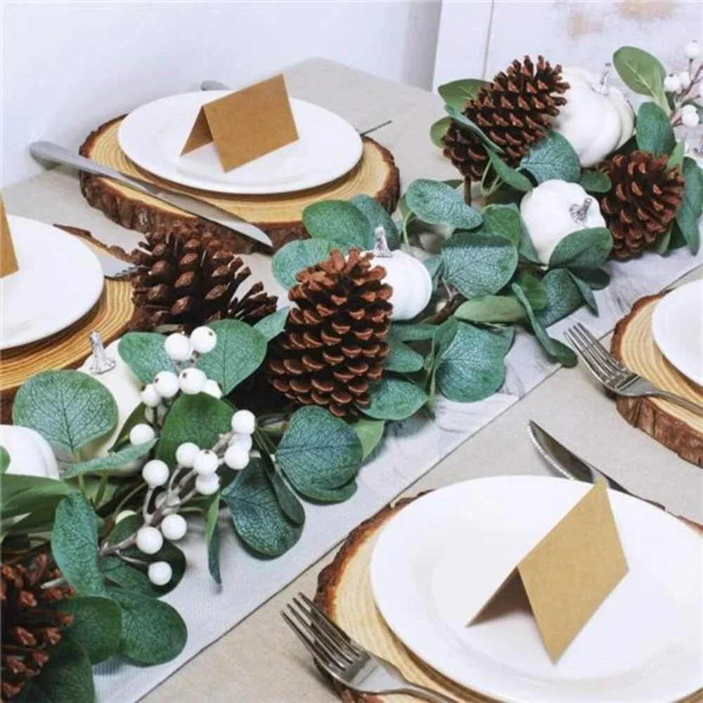 White Pumpkin Garland Artificial Eucalyptus with White Pumpkins Pinecones